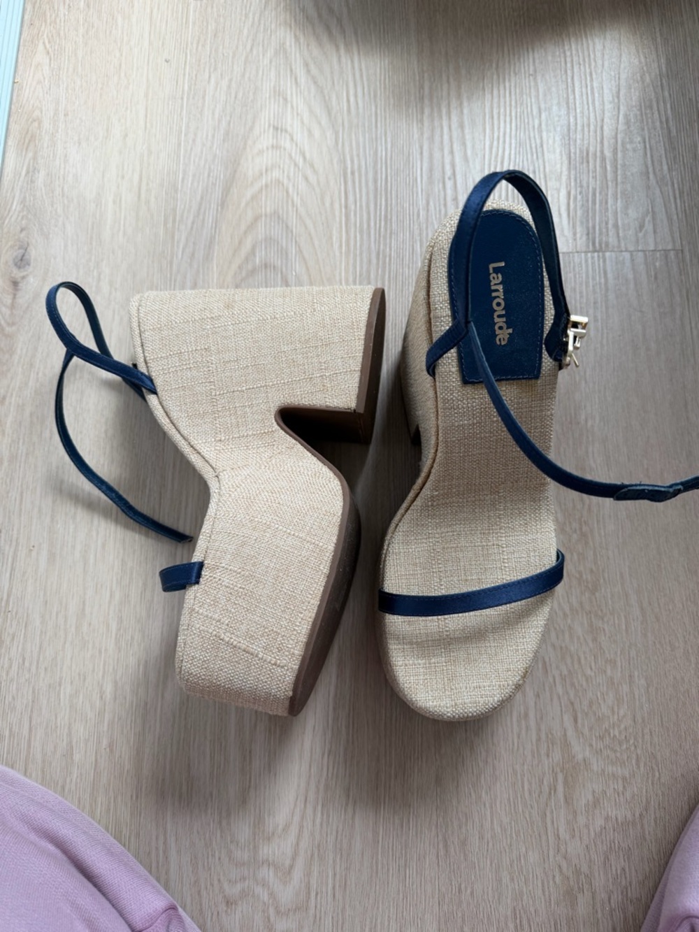 Larroude Platform Sandals with Navy Straps